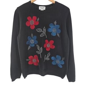 Alfred Dunner Womens Vintage 90s Y2K Cottage Granny 3D Floral Knit Sweater PL
